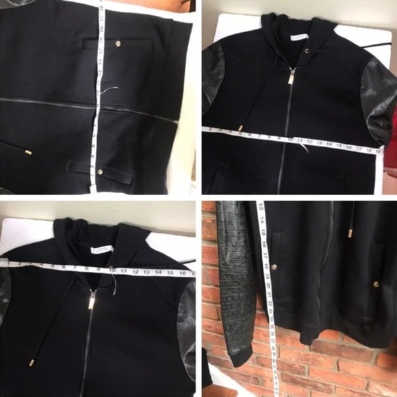 Versace Collection Hoodie Jacket Leather Cotton Sleeves Zip Up Hood Coat Logo MS - Picture 16 of 16